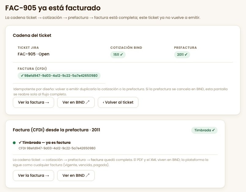 Cadena completa del ticket con CFDI